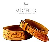 MICHUR-FELIPE-Hundehalsband-Lederhalsband-Halsband-LEDER-CARAMEL-Beige-Braun-MIT-STANZUNGEN-in-verschiedenen-Gren-erhltlich-0-2