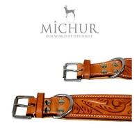 MICHUR-FELIPE-Hundehalsband-Lederhalsband-Halsband-LEDER-CARAMEL-Beige-Braun-MIT-STANZUNGEN-in-verschiedenen-Gren-erhltlich-0-3